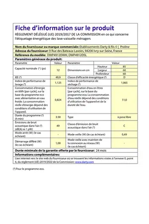 Proline DWP4912DWH Proline DWP4912DWH