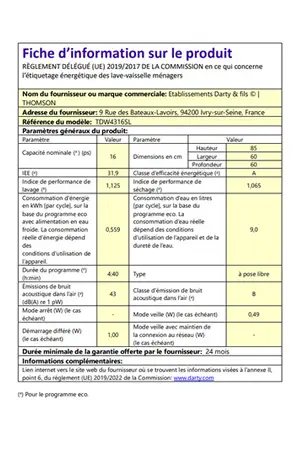 Thomson TDW4316SL Thomson TDW4316SL